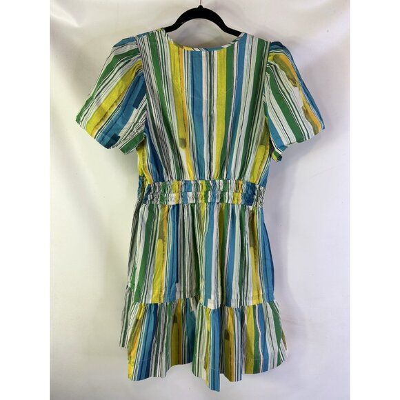 Anthropologie Rainbow Stripe Tiered Puff Sleeve Mini Dress - Picture 8 of 8